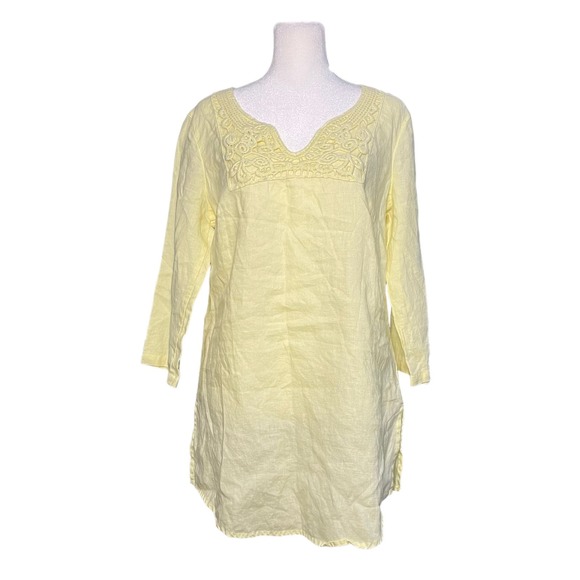 MALVIN I Love Linen Crochet Boho Yellow Embroidered Tunic Top Women's Size Large - Picture 1 of 9